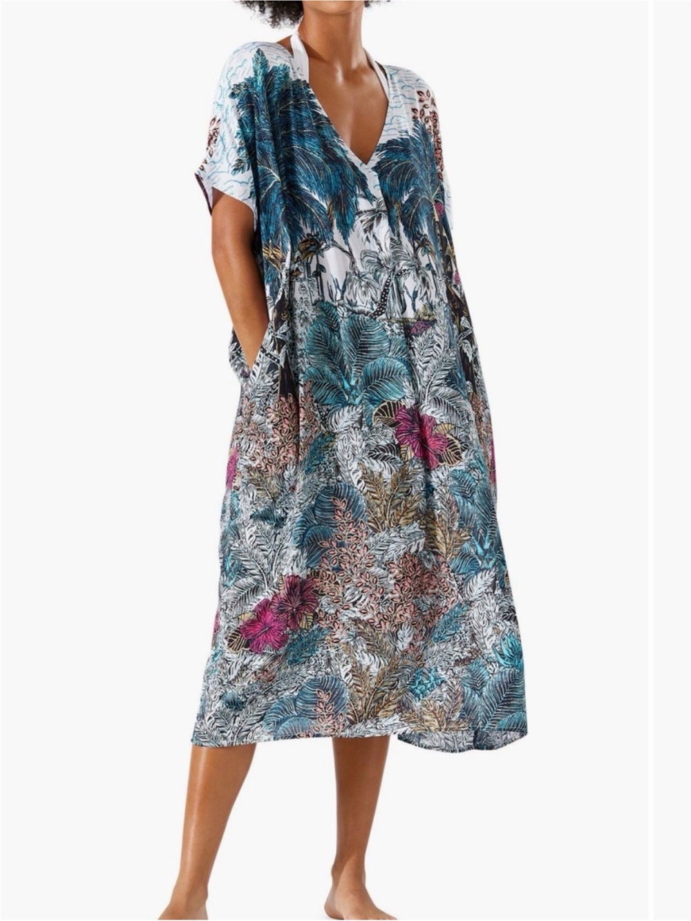 Tommy Bahama WHITE MULTI Jungle Print Caftan Swim Coverup Size S/M